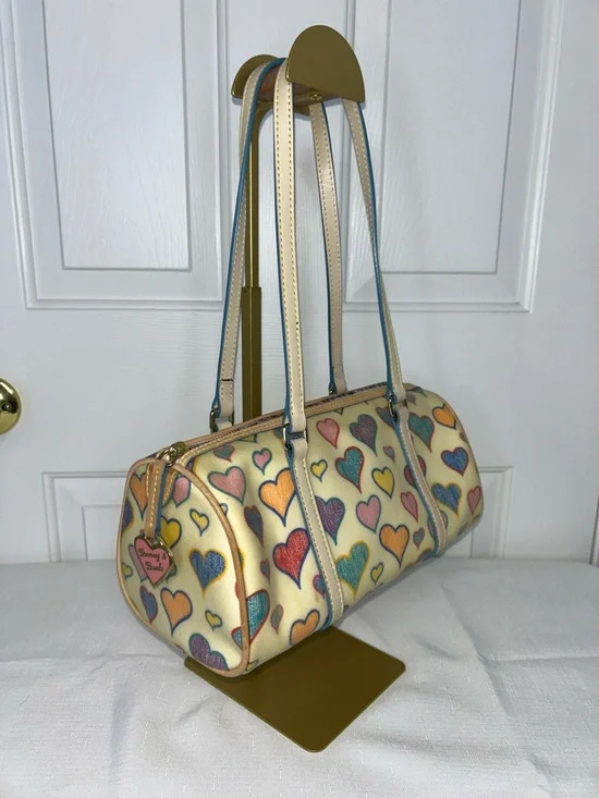 Dooney & Bourke Cream Multicolor Heart-Print Barrel Bag - Picture 3 of 13